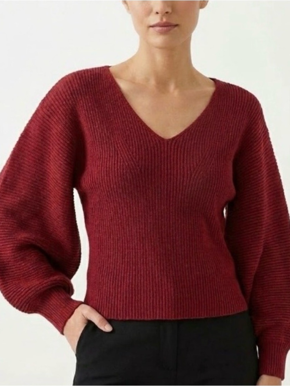 NWT Vigoss V-Neck Balloon Sleeve Sweater - Burgundy